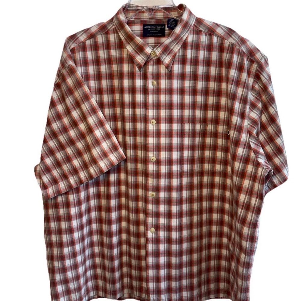 American Eagle Outfitters Men's Red and White Plaid Shirt 100% Co Size XXL